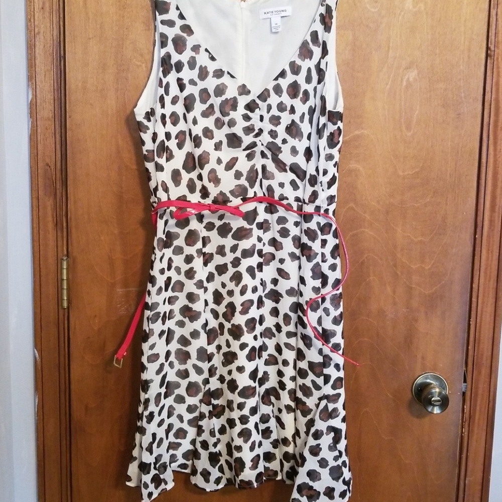 Cheetah Printed Dress with Red Belt